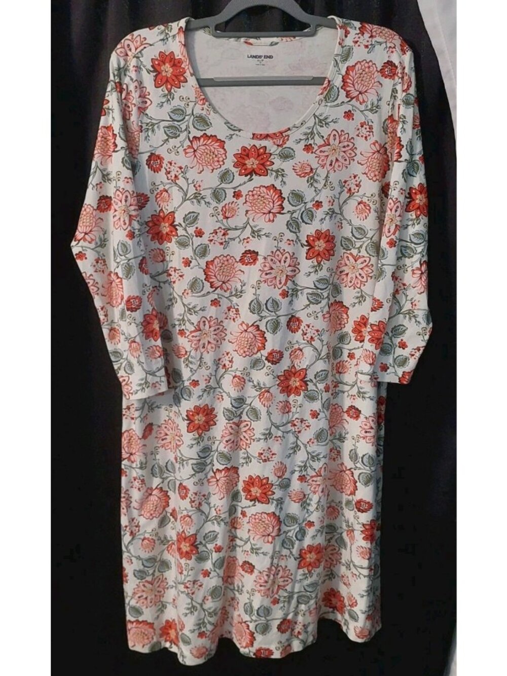 Lands End Women's Dress Size XL Floral Long Sleeve Cotton Knit
